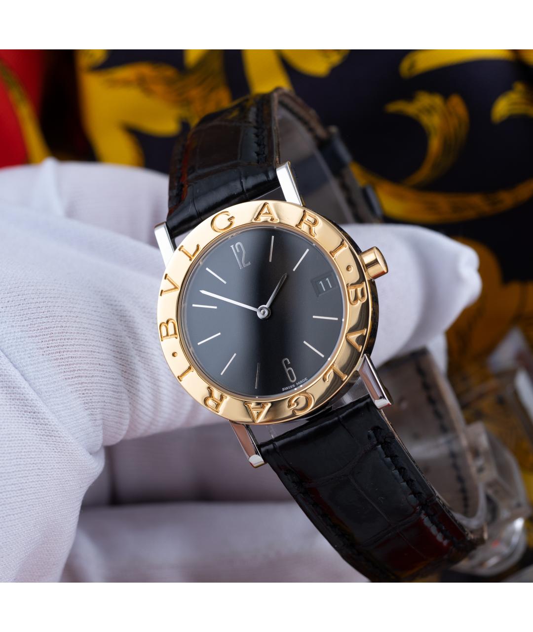 BVLGARI Черные часы из желтого золота, фото 9