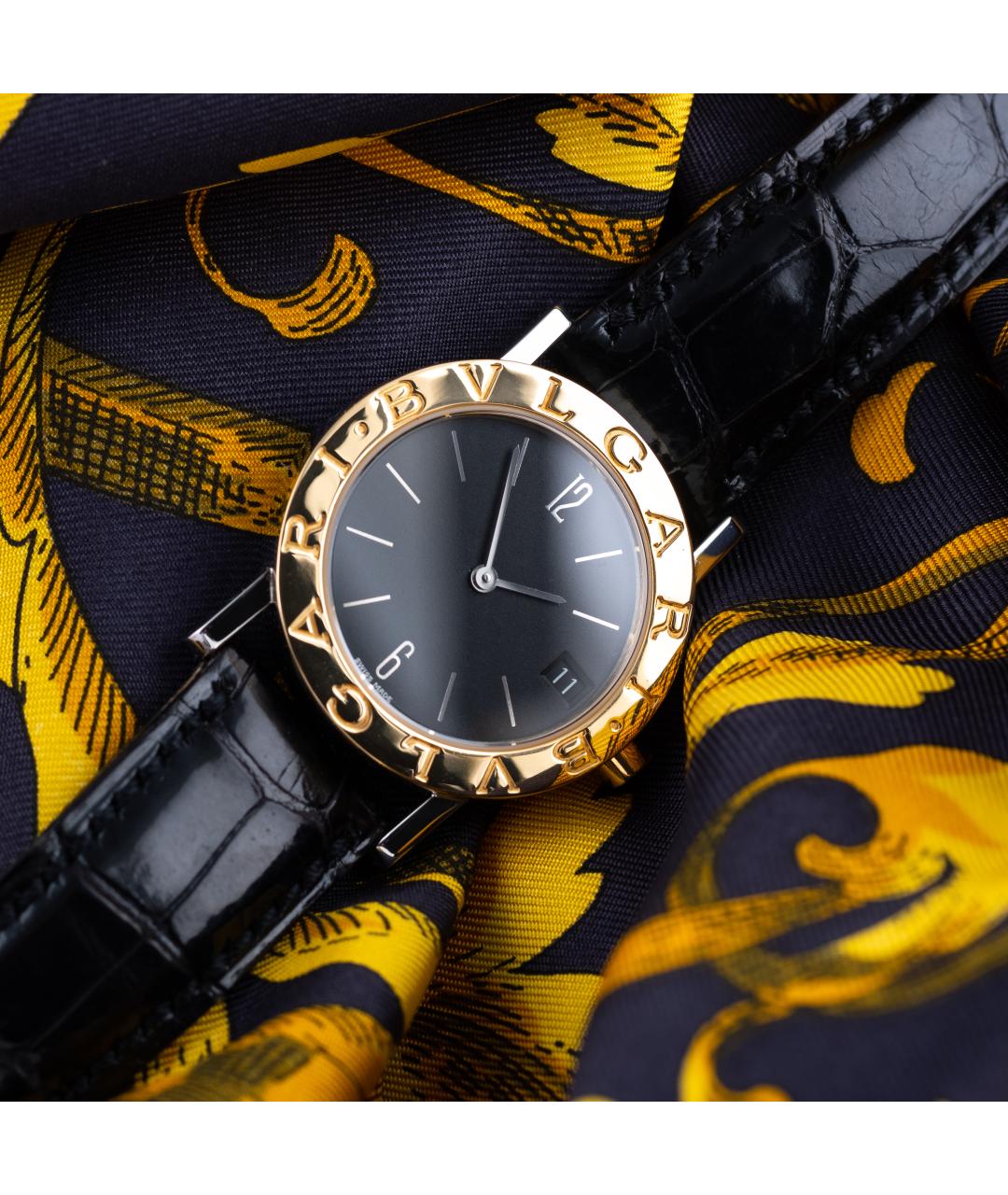 BVLGARI Черные часы из желтого золота, фото 2