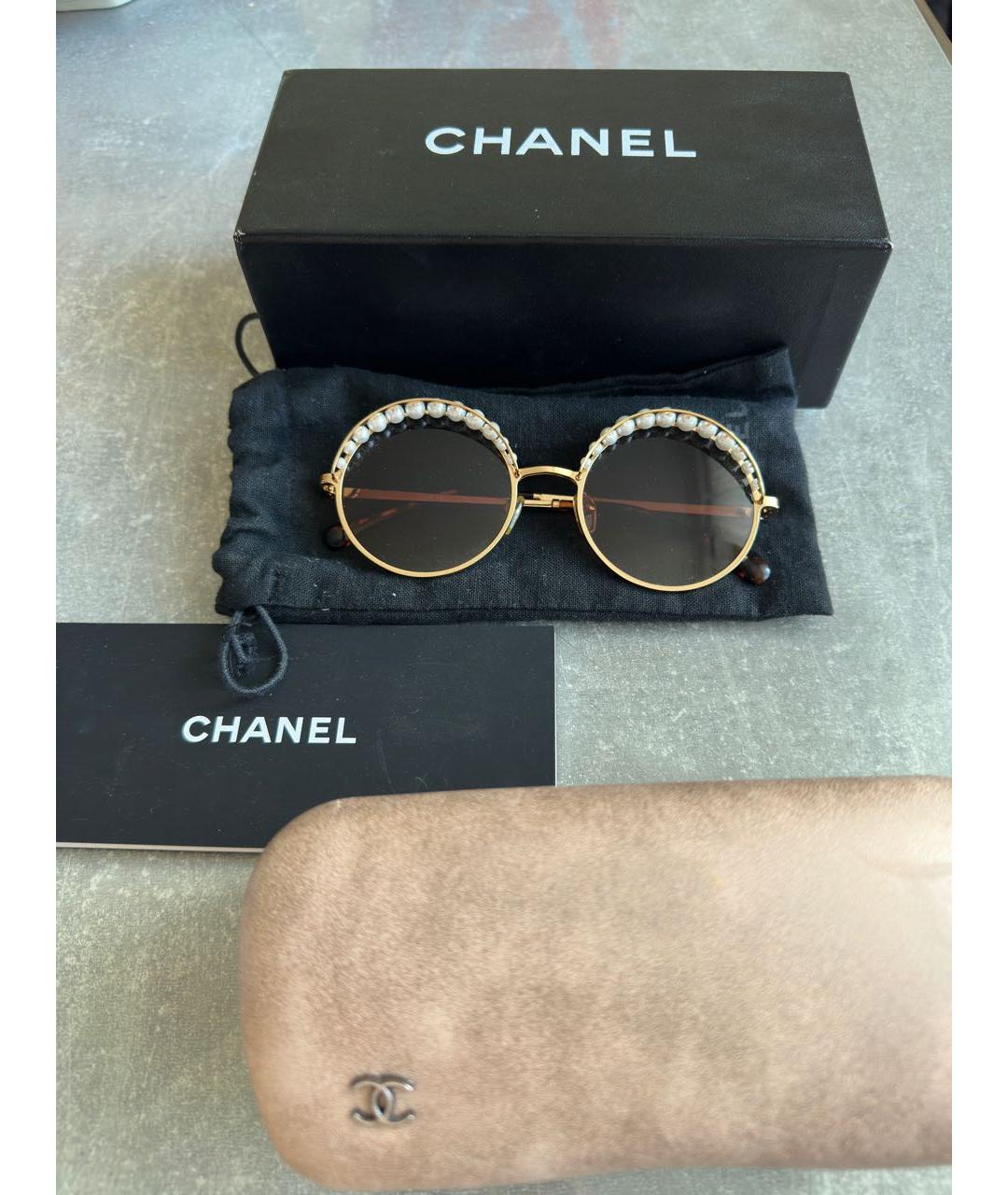 CHANEL Коричневые металлические солнцезащитные очки, фото 6