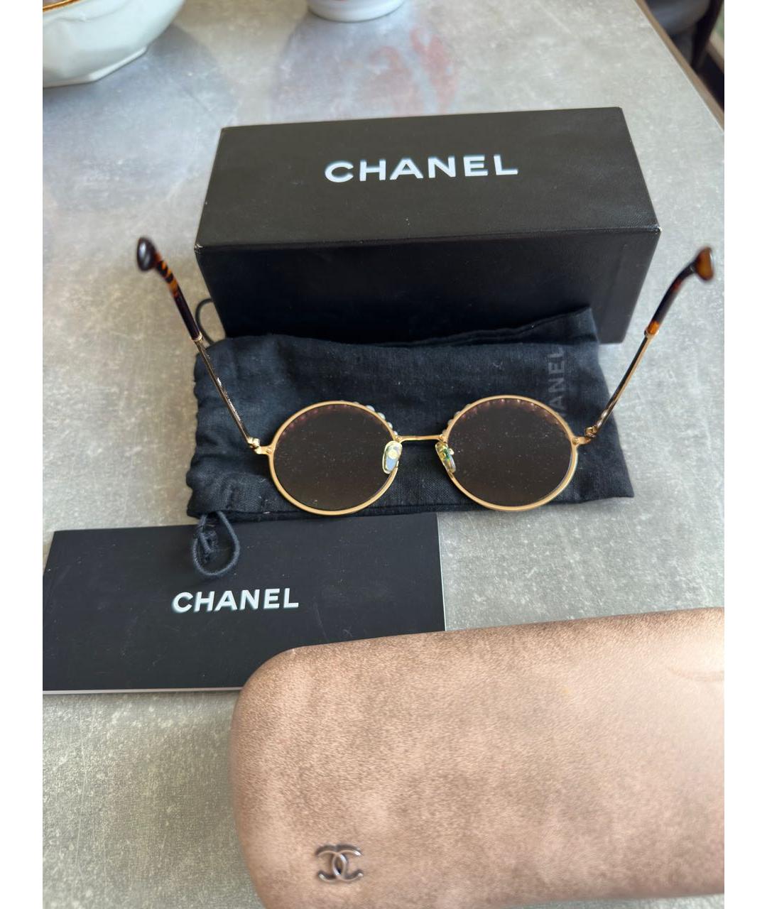 CHANEL Коричневые металлические солнцезащитные очки, фото 5