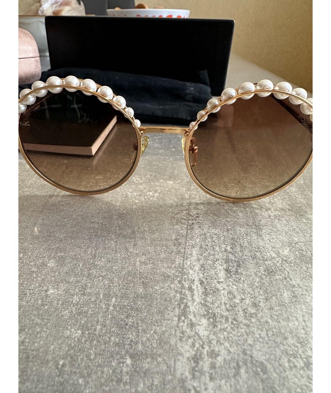 CHANEL Коричневые металлические солнцезащитные очки, фото 3