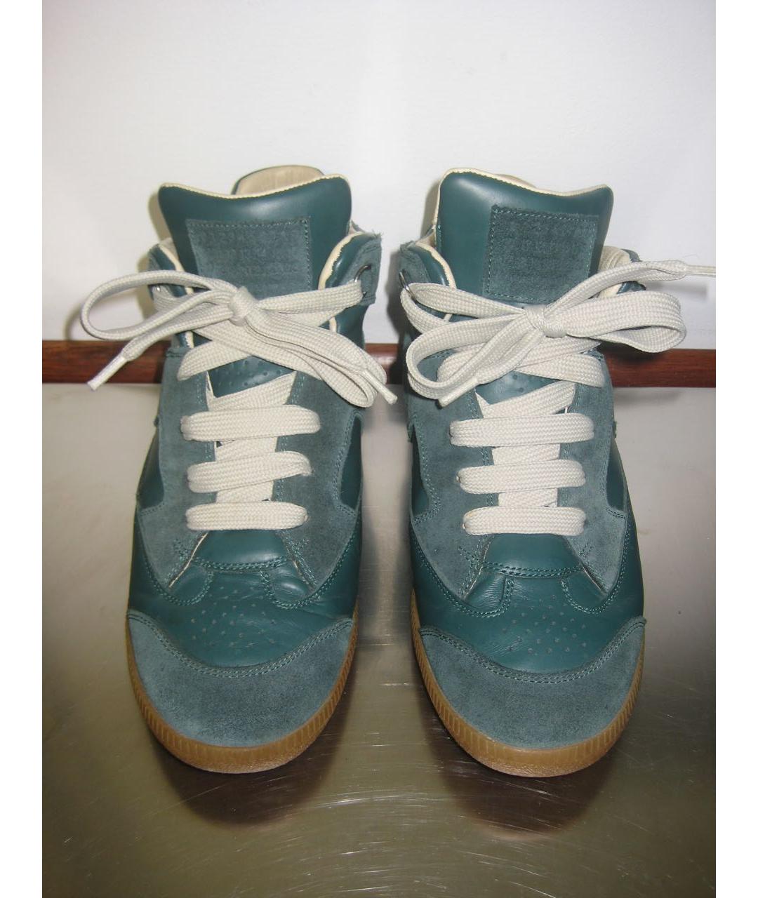 MAISON MARGIELA Зеленые кожаные высокие кроссовки / кеды, фото 2