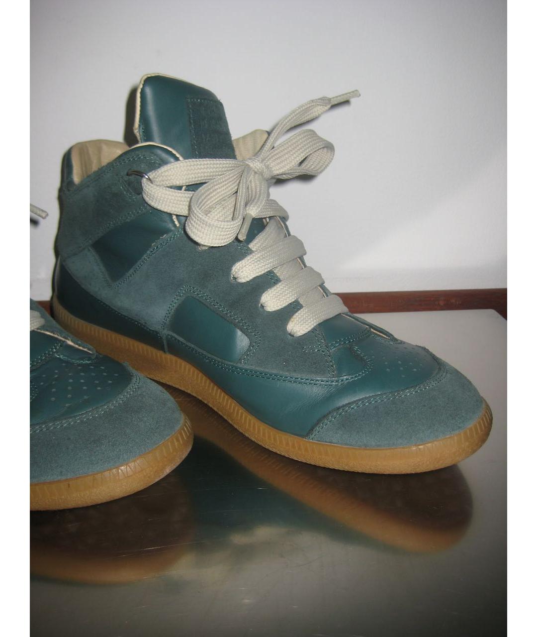 MAISON MARGIELA Зеленые кожаные высокие кроссовки / кеды, фото 3