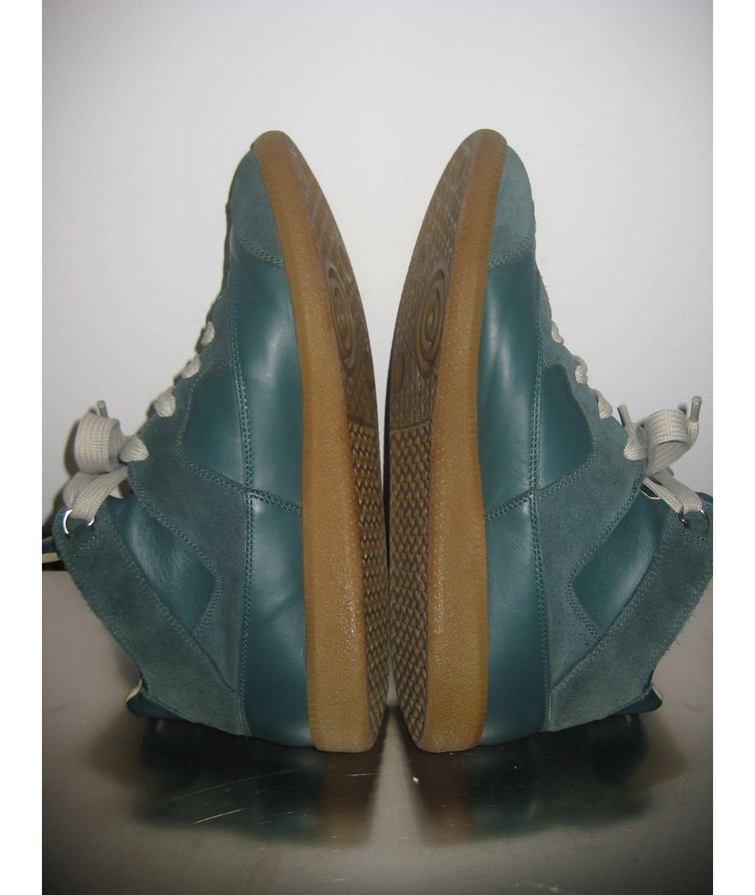 MAISON MARGIELA Зеленые кожаные высокие кроссовки / кеды, фото 8