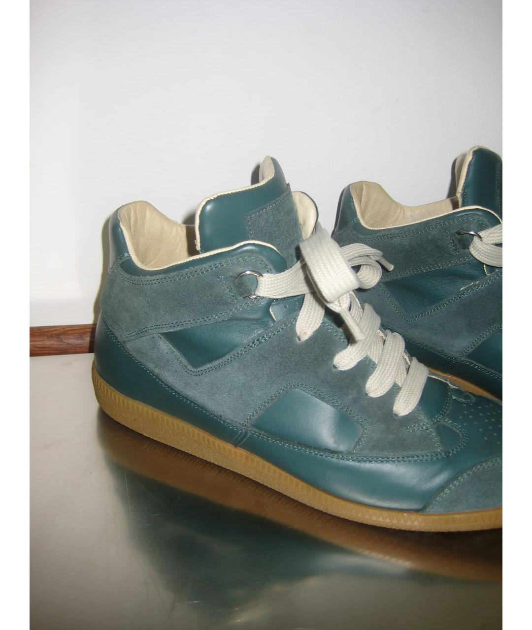 MAISON MARGIELA Зеленые кожаные высокие кроссовки / кеды, фото 4