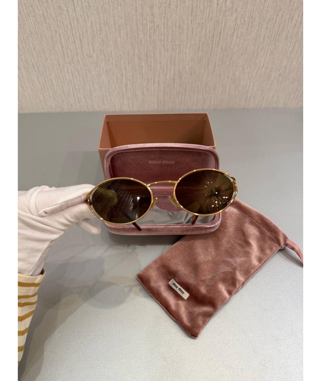 MIU MIU Золотые металлические солнцезащитные очки, фото 2