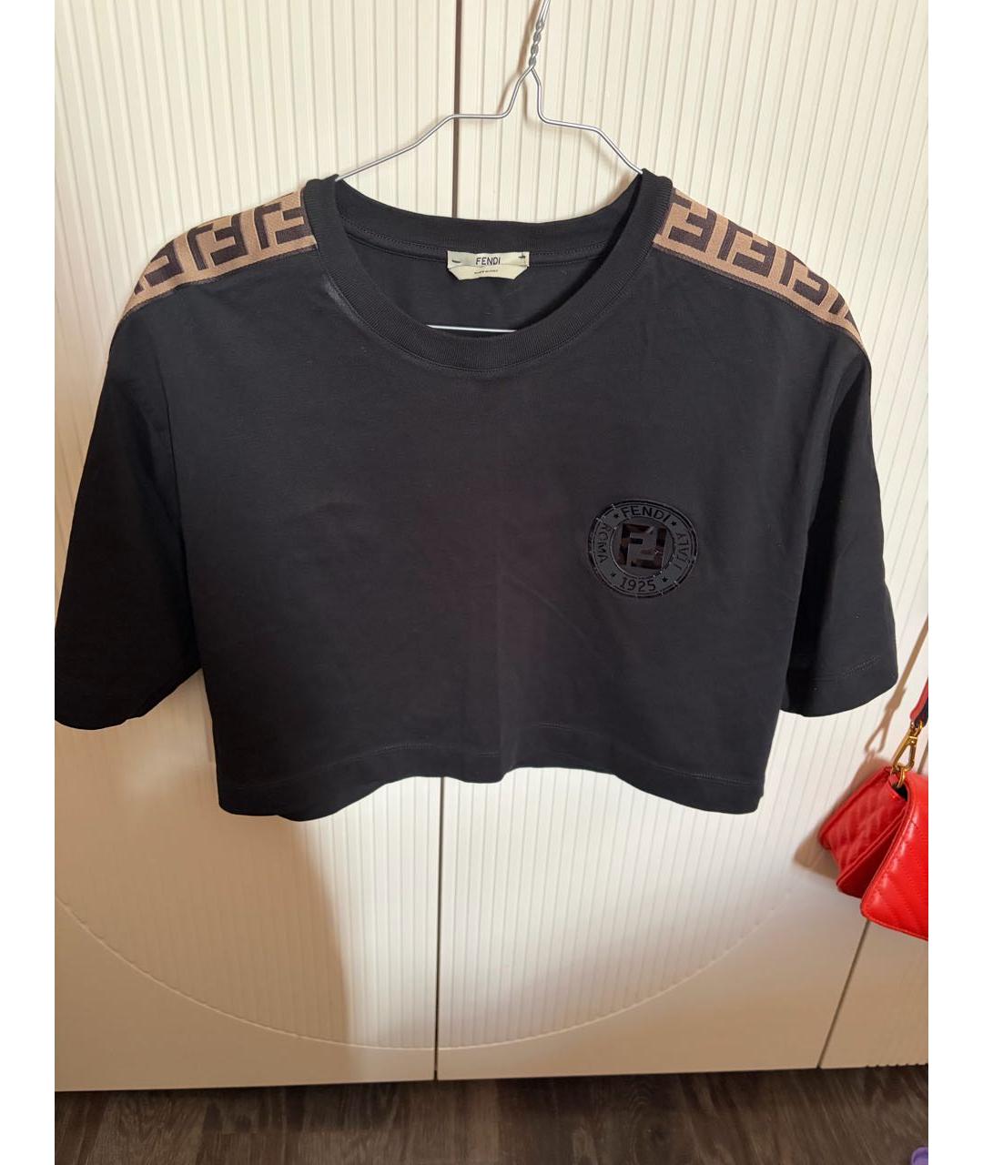 FENDI Черная хлопковая футболка, фото 4