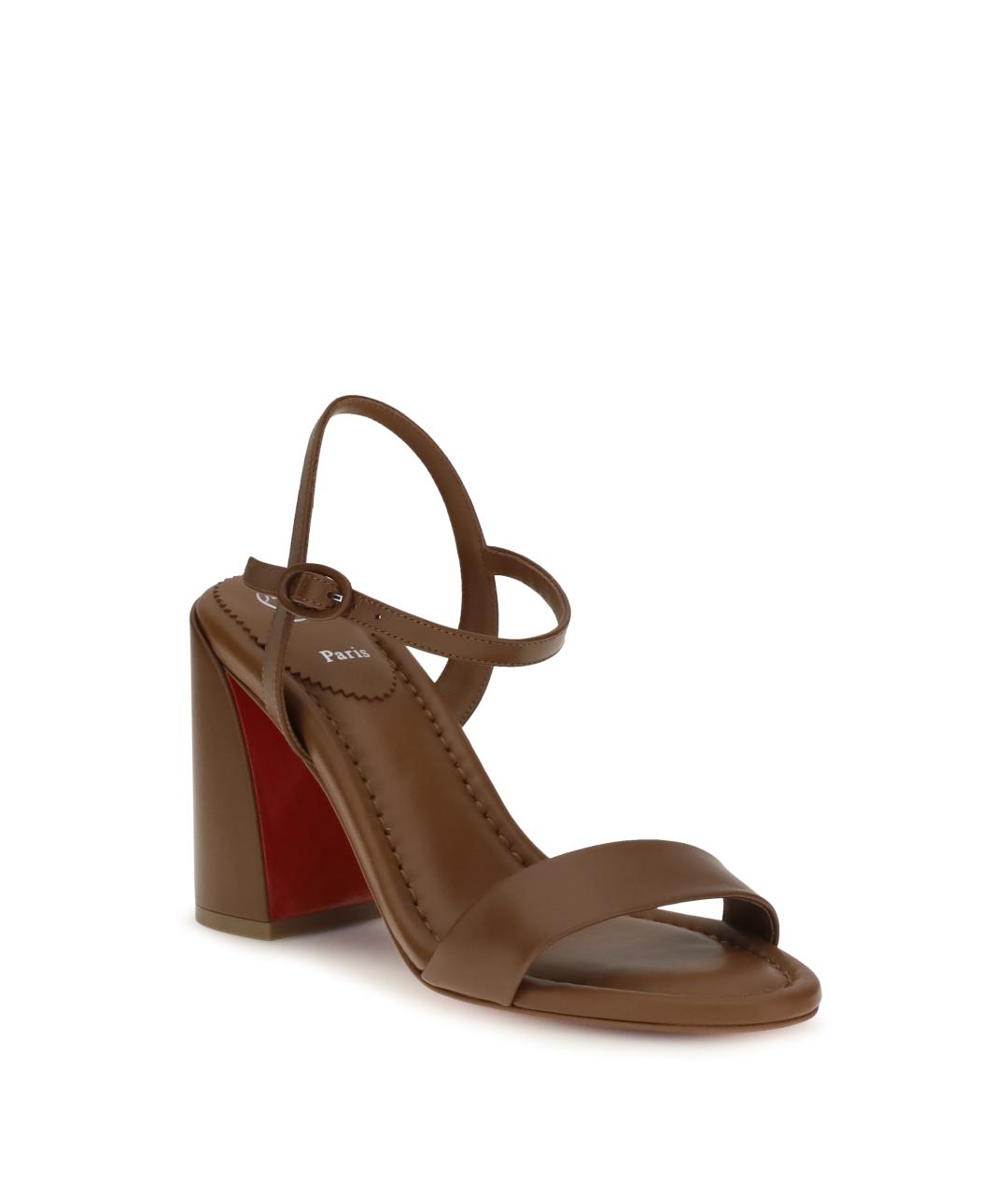 CHRISTIAN LOUBOUTIN Коричневые кожаные босоножки, фото 2