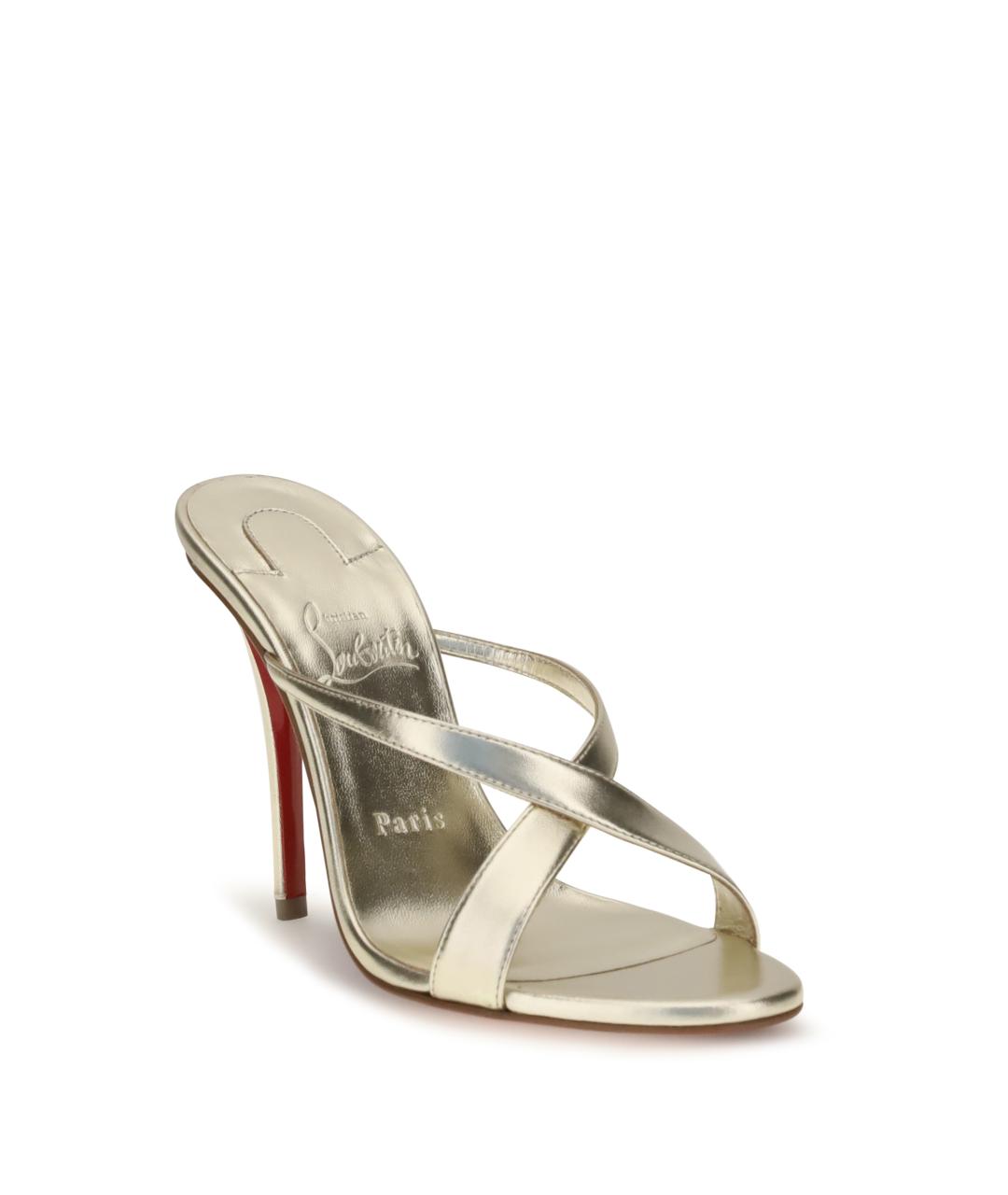 CHRISTIAN LOUBOUTIN Золотые кожаные мюли, фото 2