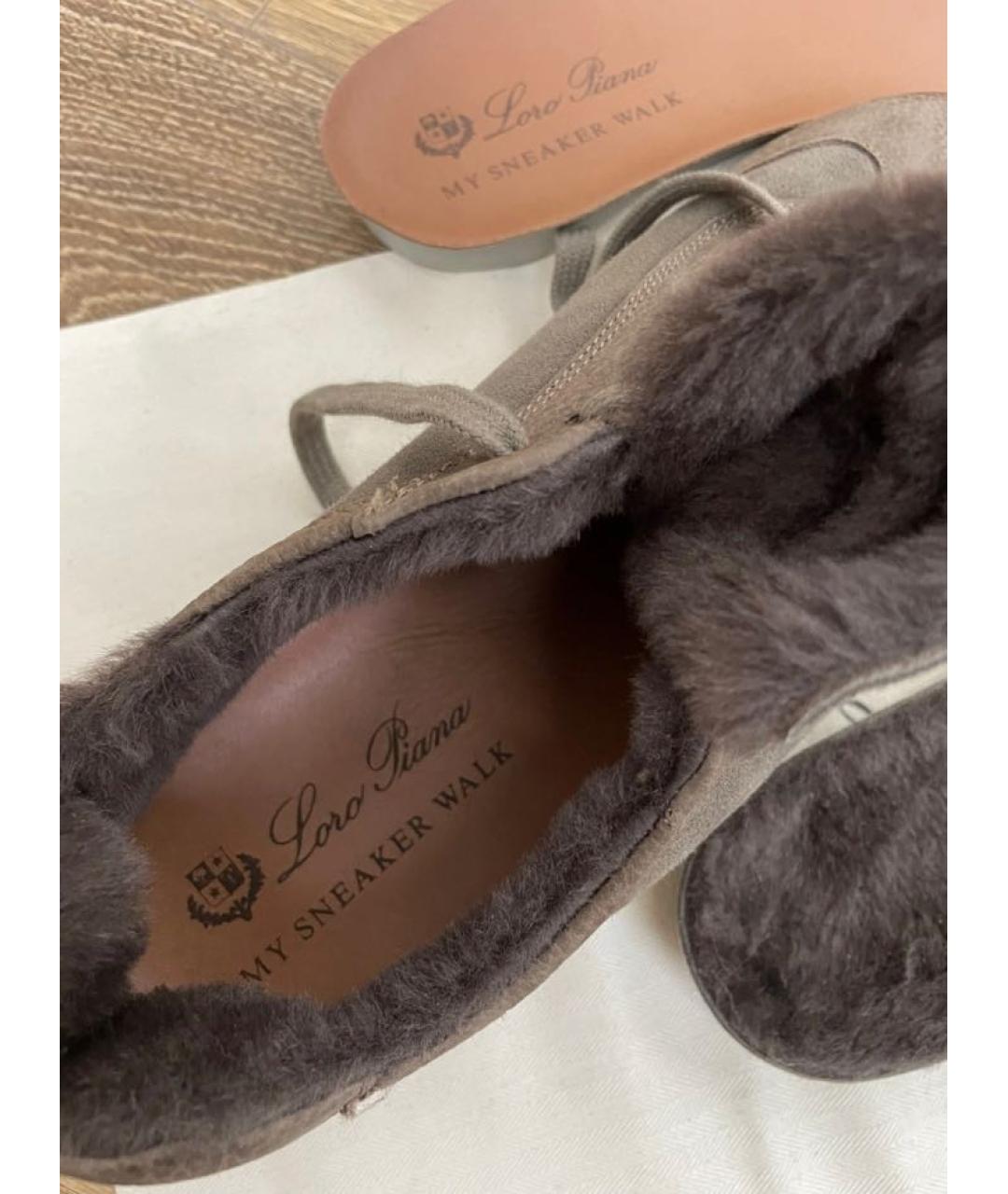 LORO PIANA Коричневые нубуковые низкие кроссовки / кеды, фото 2