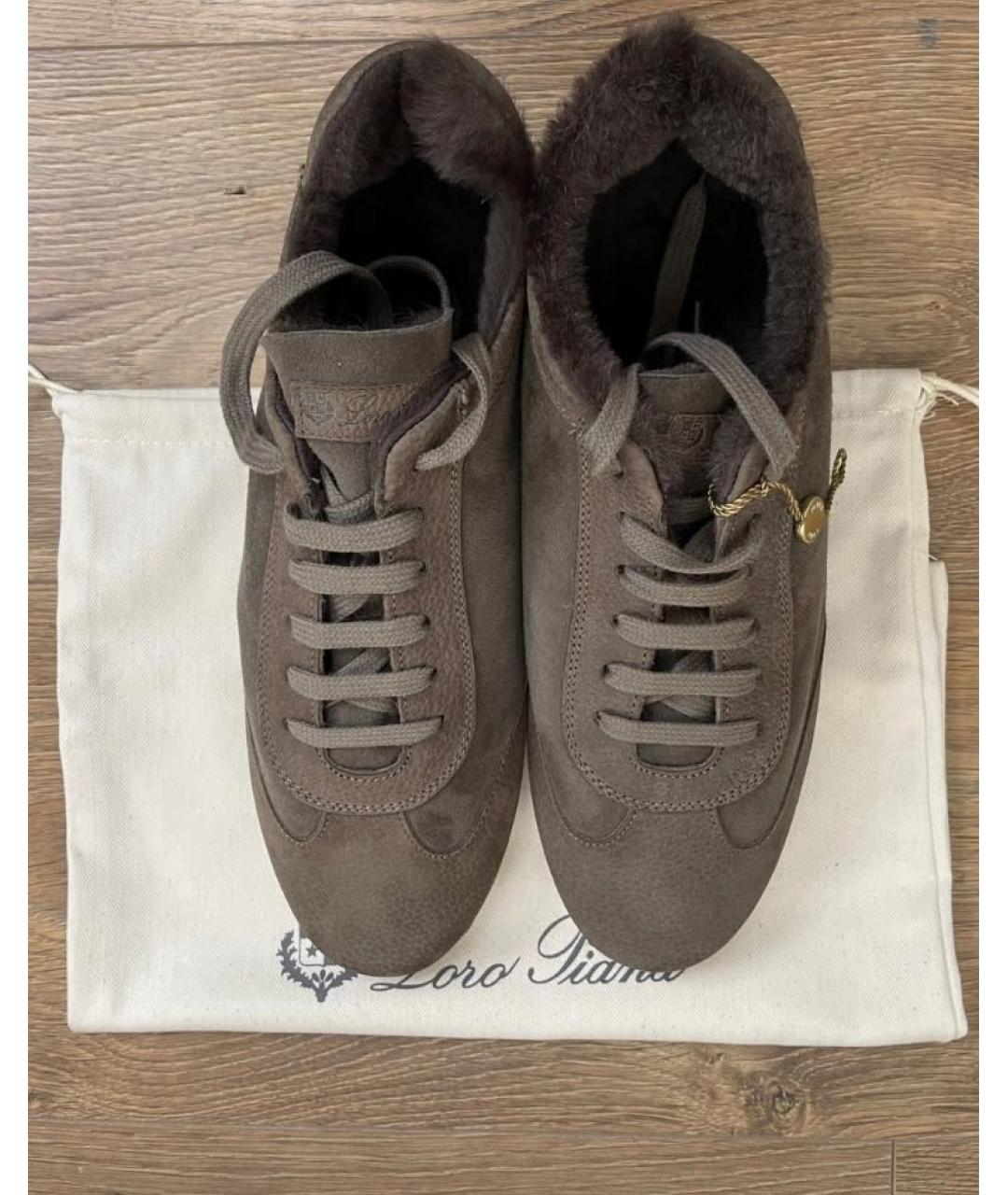 LORO PIANA Коричневые нубуковые низкие кроссовки / кеды, фото 3