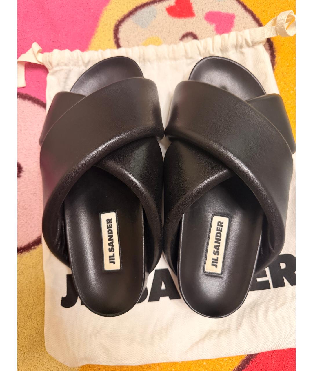 JIL SANDER Черные кожаные шлепанцы, фото 3