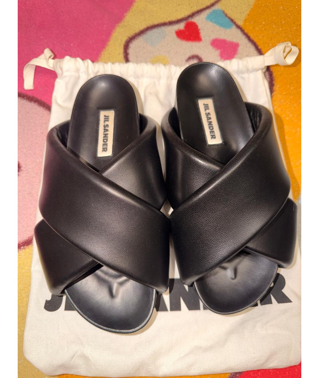 JIL SANDER Черные кожаные шлепанцы, фото 2