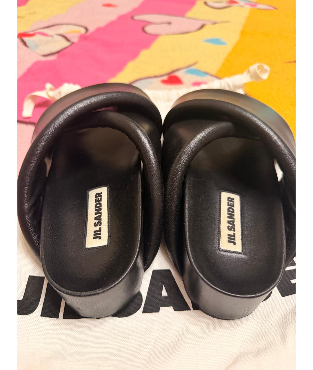 JIL SANDER Черные кожаные шлепанцы, фото 4