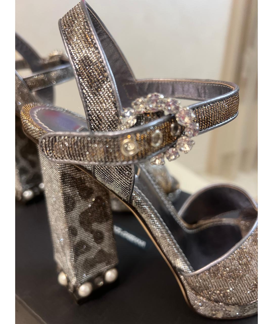 DOLCE&GABBANA Серебряные текстильные босоножки, фото 3