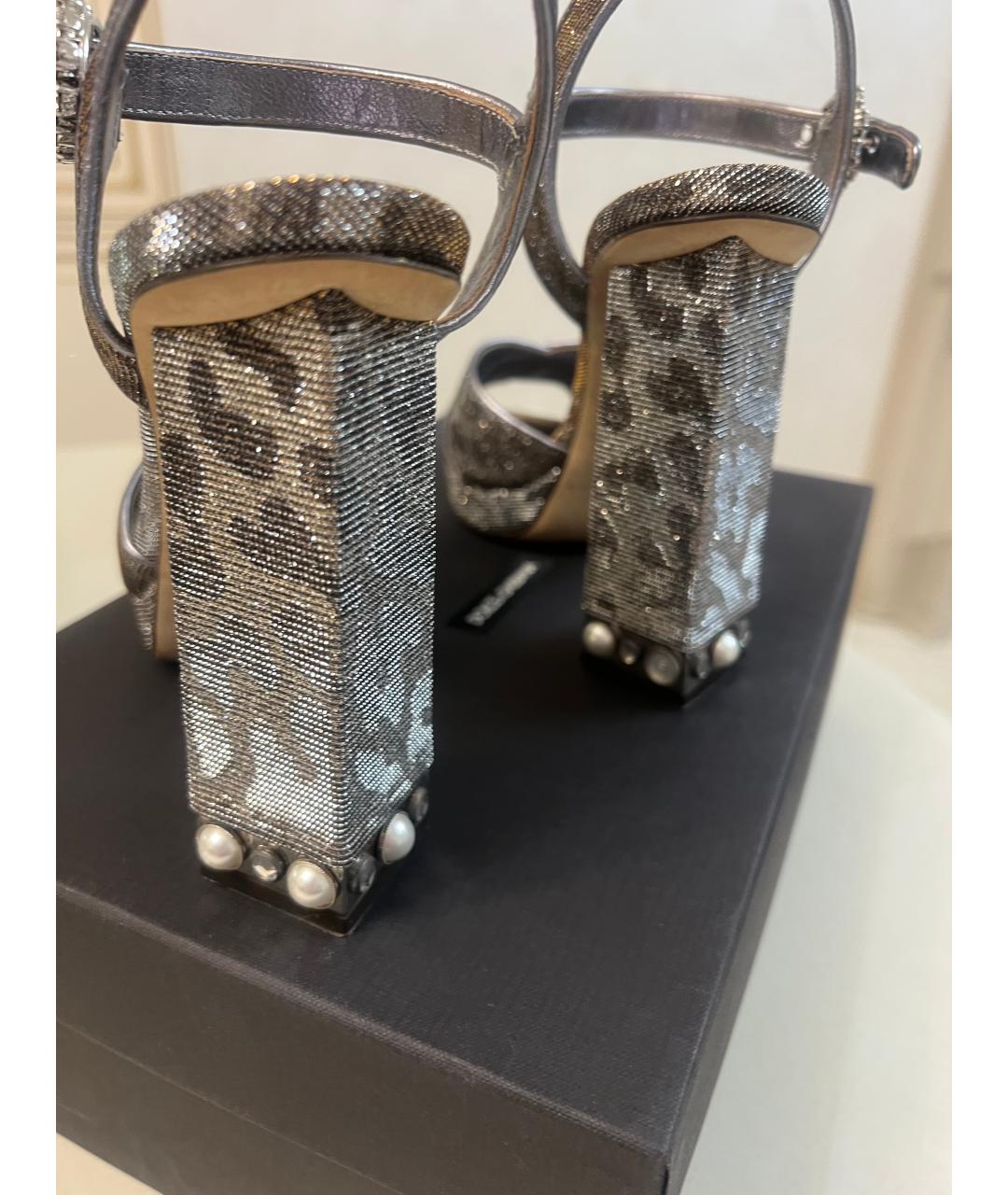 DOLCE&GABBANA Серебряные текстильные босоножки, фото 4