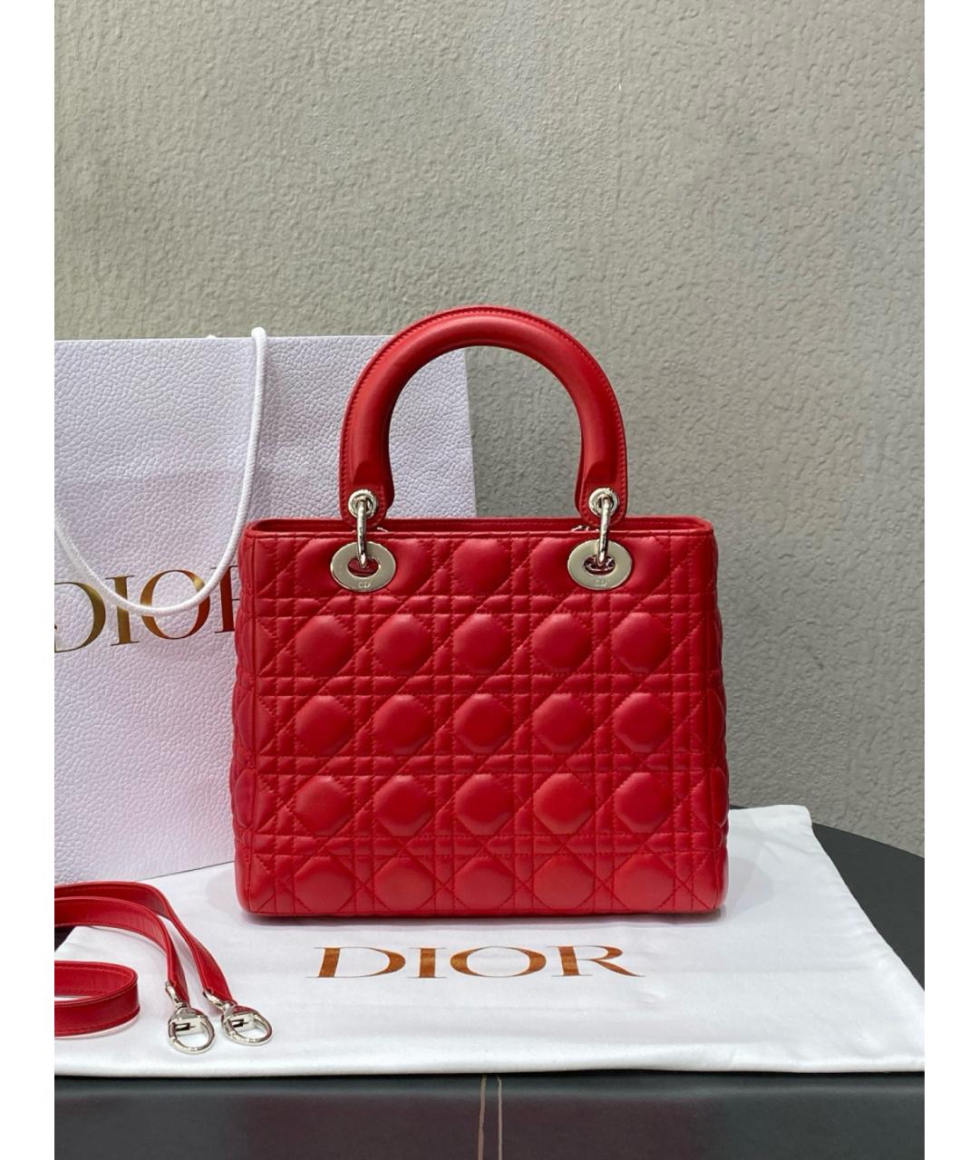CHRISTIAN DIOR Красная кожаная сумка с короткими ручками, фото 3