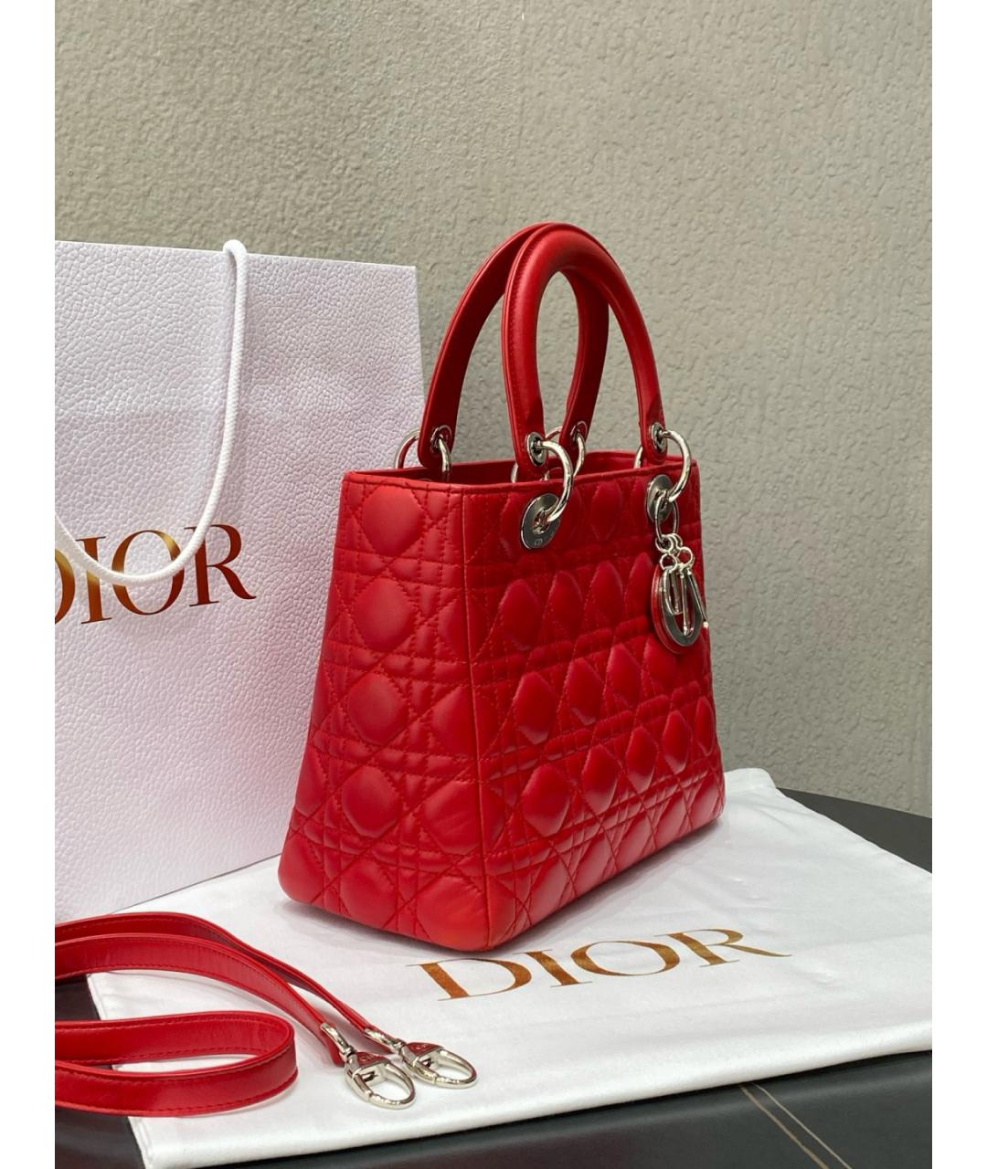 CHRISTIAN DIOR Красная кожаная сумка с короткими ручками, фото 4