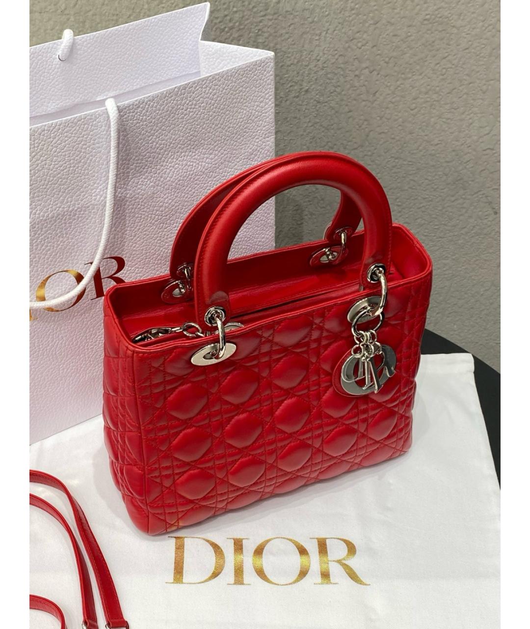 CHRISTIAN DIOR Красная кожаная сумка с короткими ручками, фото 6