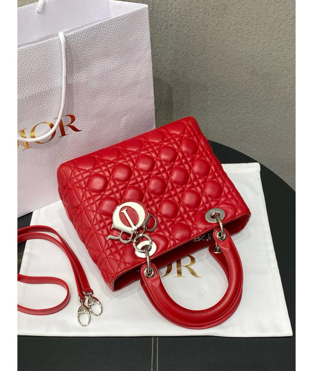 CHRISTIAN DIOR Красная кожаная сумка с короткими ручками, фото 7