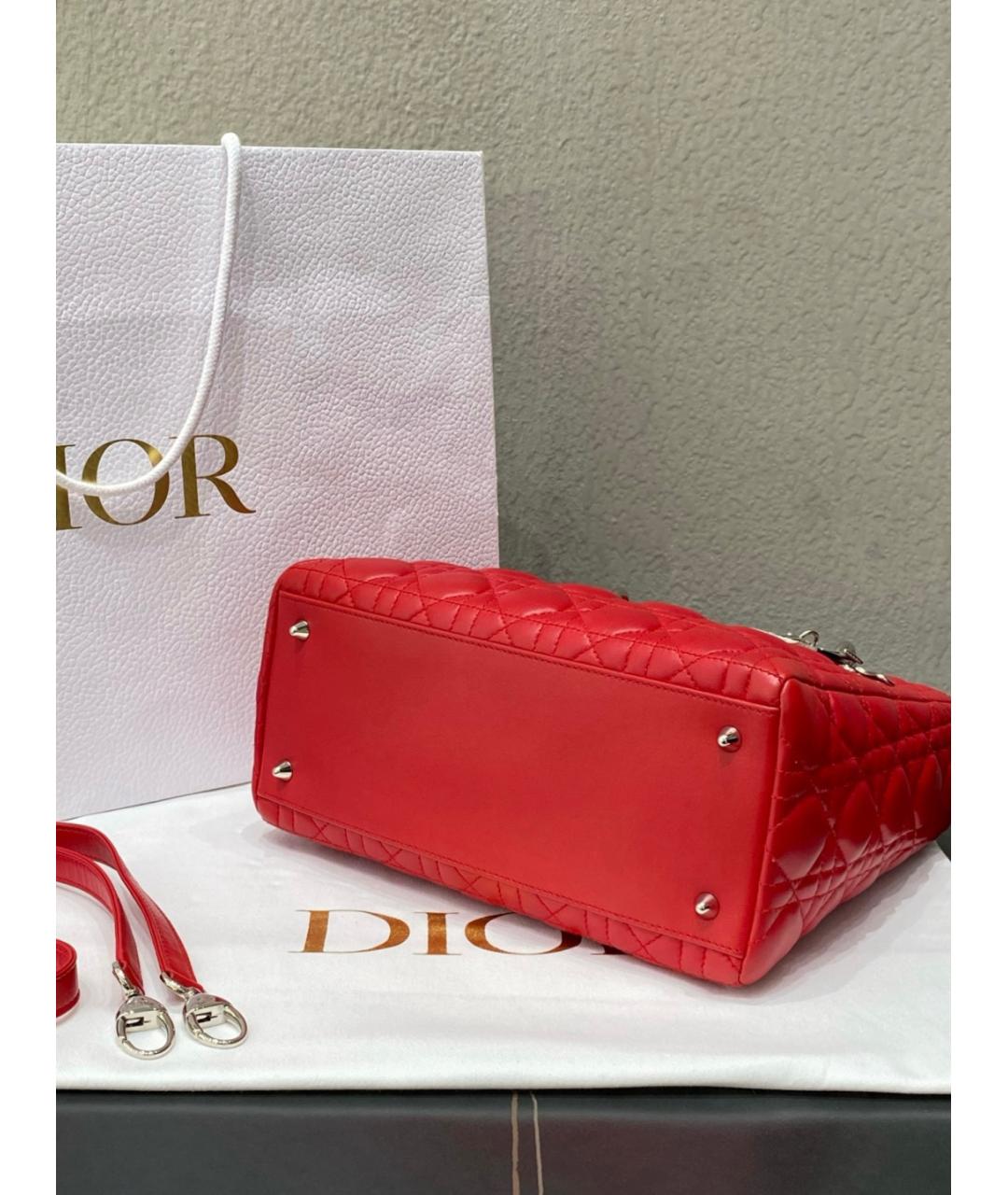 CHRISTIAN DIOR Красная кожаная сумка с короткими ручками, фото 8