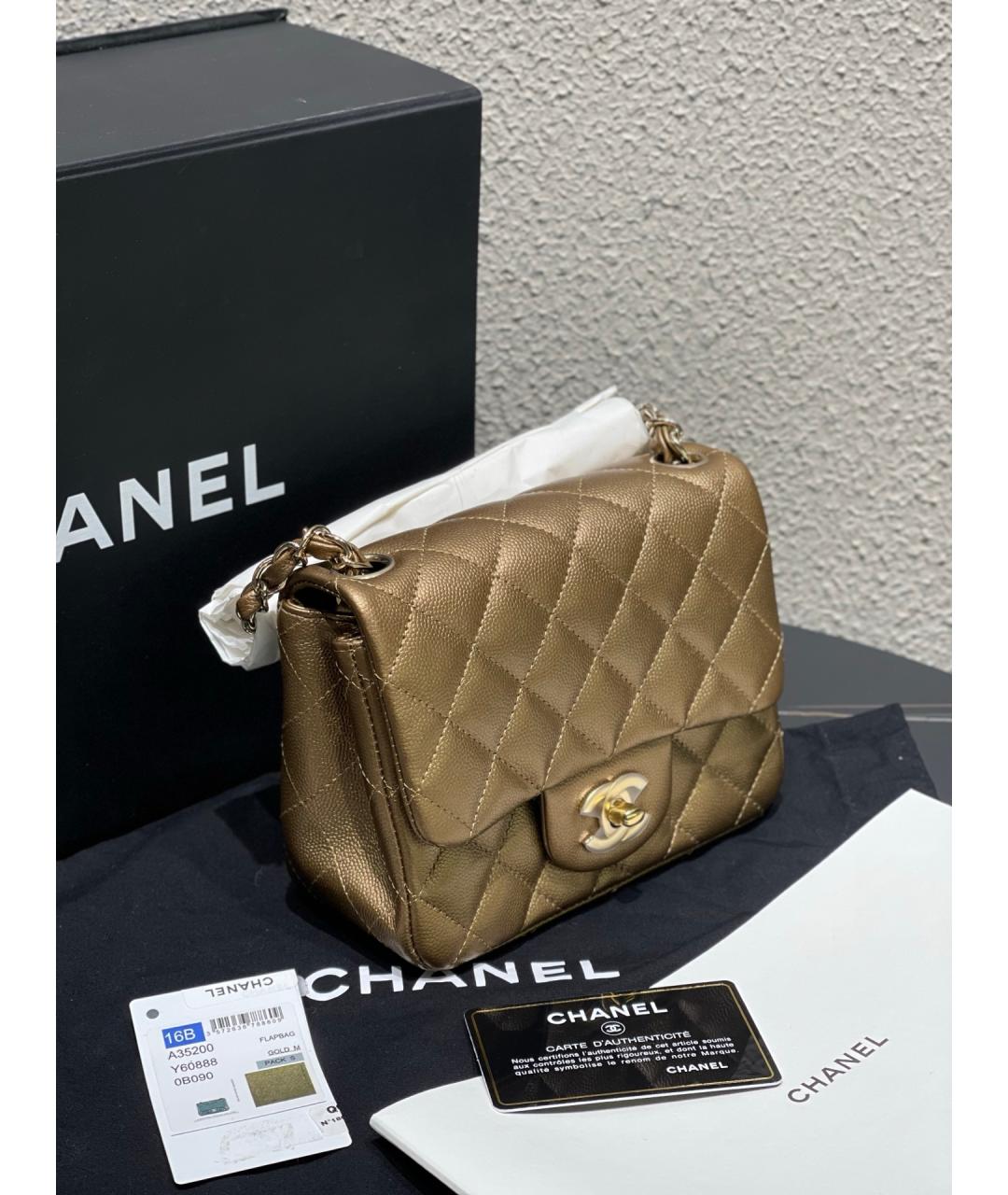 CHANEL Золотая кожаная сумка через плечо, фото 3