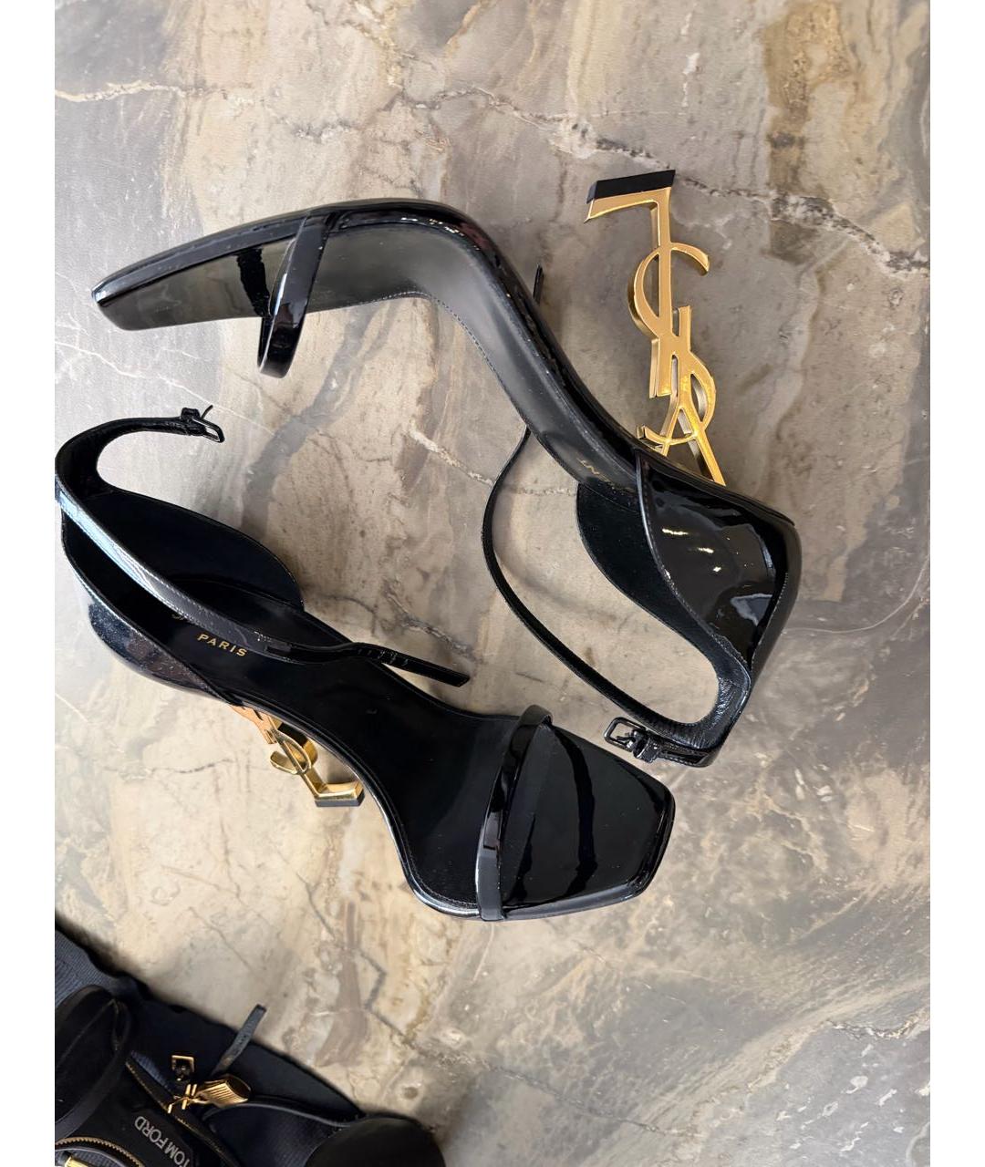 SAINT LAURENT Черные босоножки из лакированной кожи, фото 6