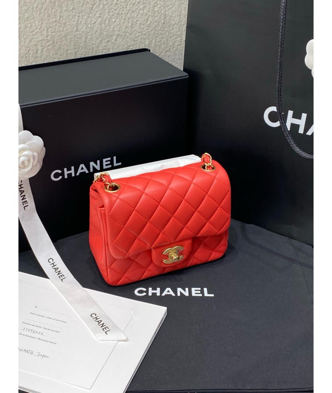 CHANEL Красная кожаная сумка через плечо, фото 6