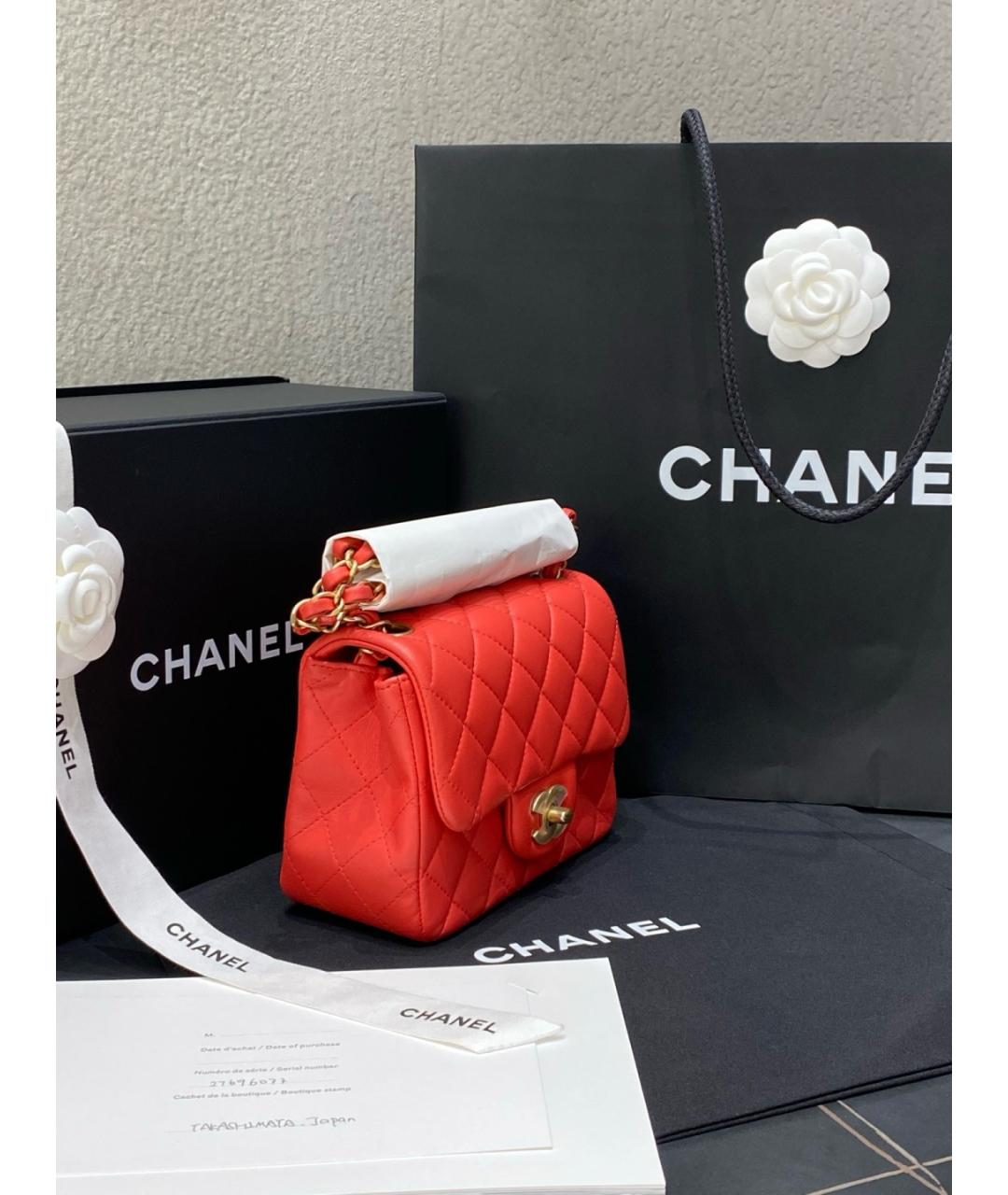 CHANEL Красная кожаная сумка через плечо, фото 4