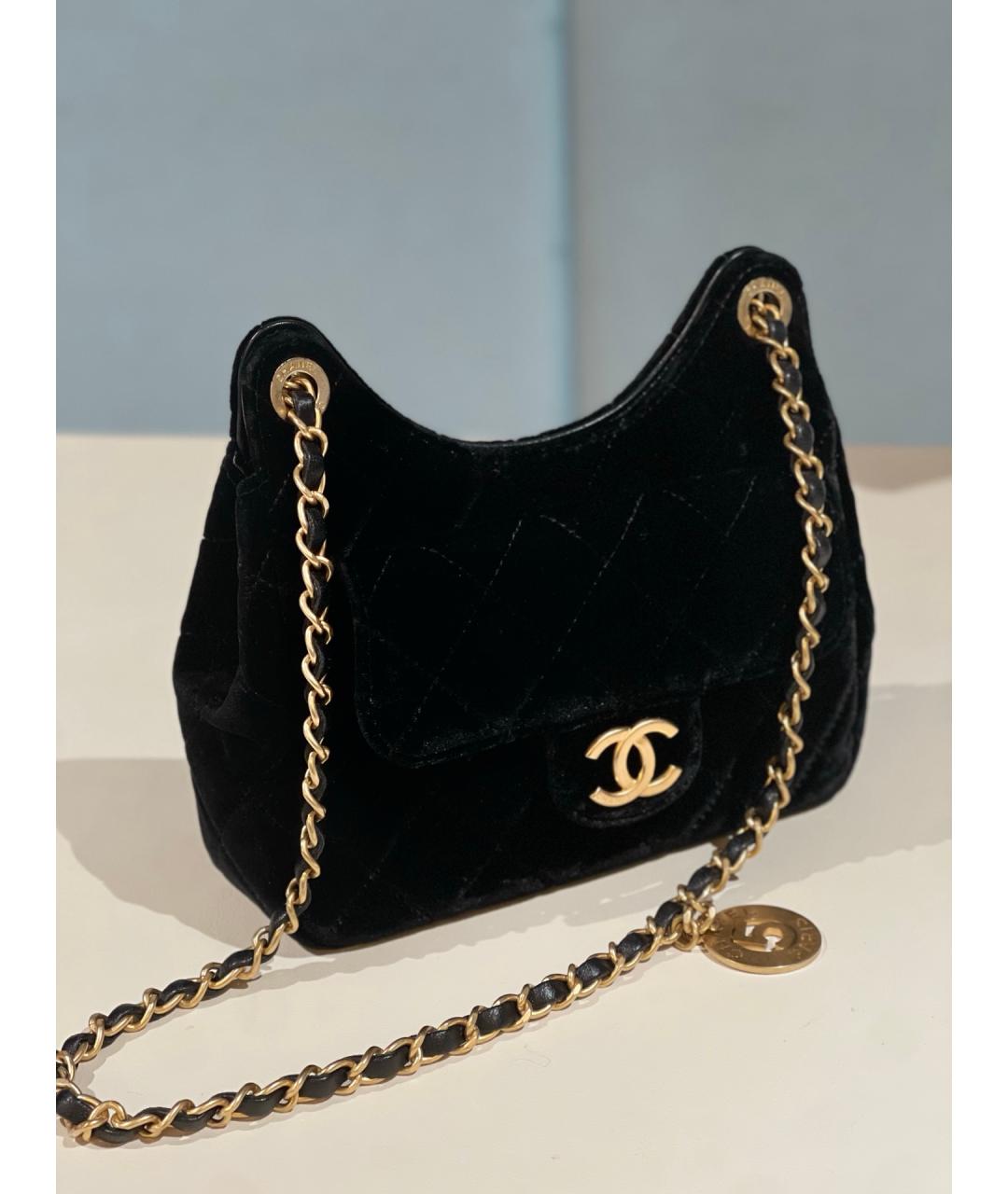 CHANEL Черная бархатная сумка через плечо, фото 10