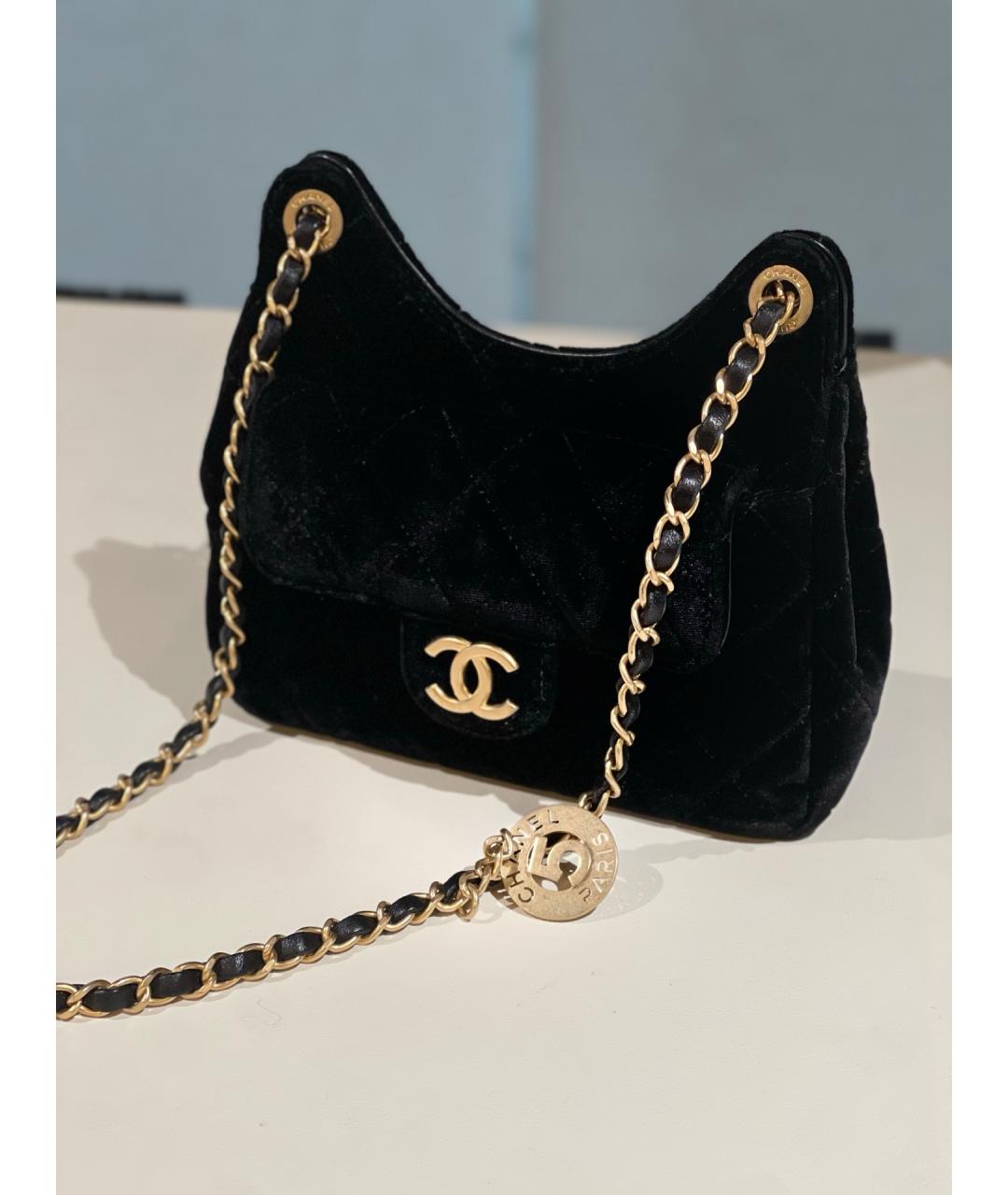 CHANEL Черная бархатная сумка через плечо, фото 6