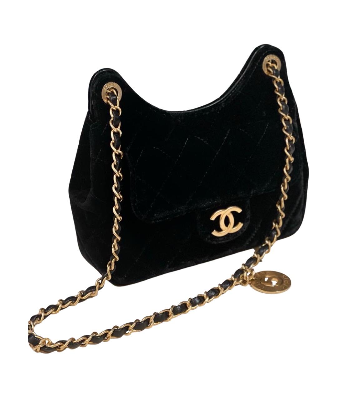 CHANEL Черная бархатная сумка через плечо, фото 1