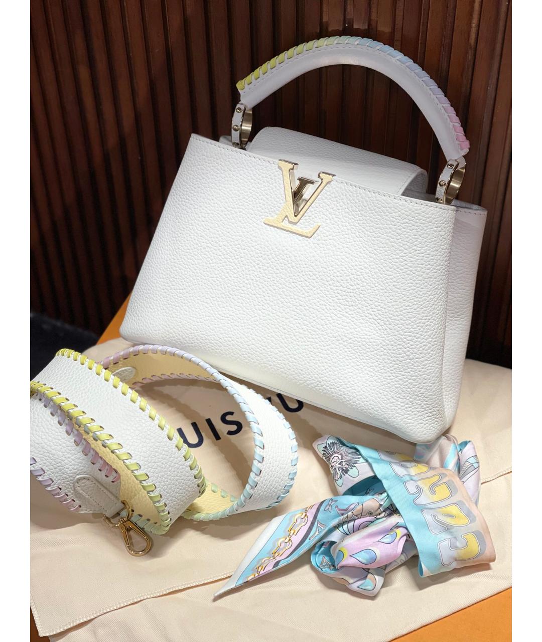 LOUIS VUITTON Белая кожаная сумка с короткими ручками, фото 3