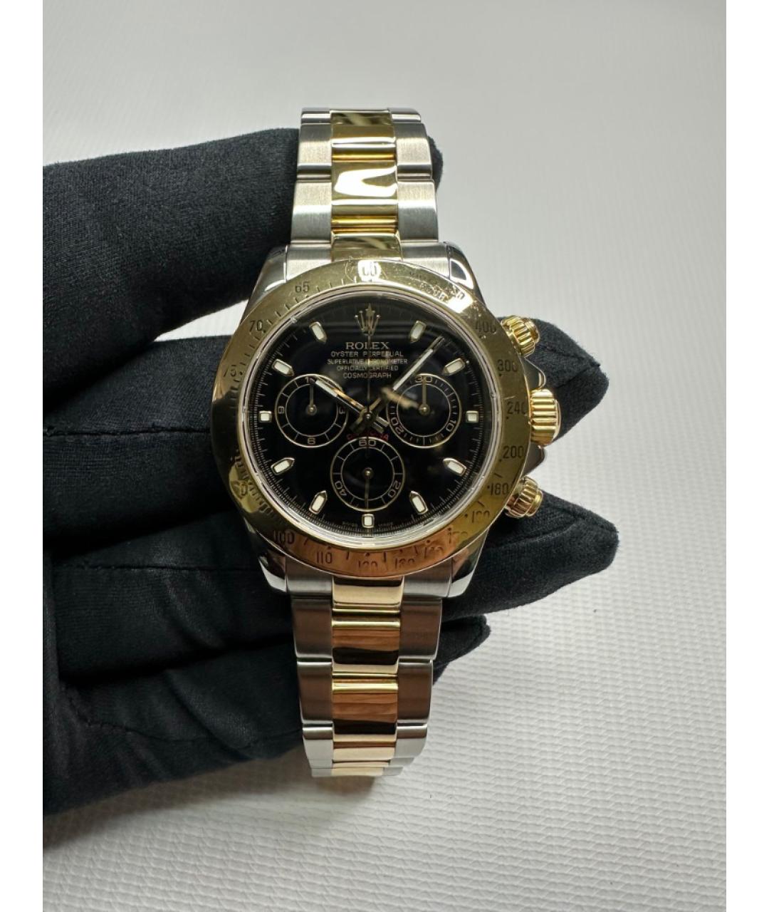 ROLEX Черные часы из желтого золота, фото 2