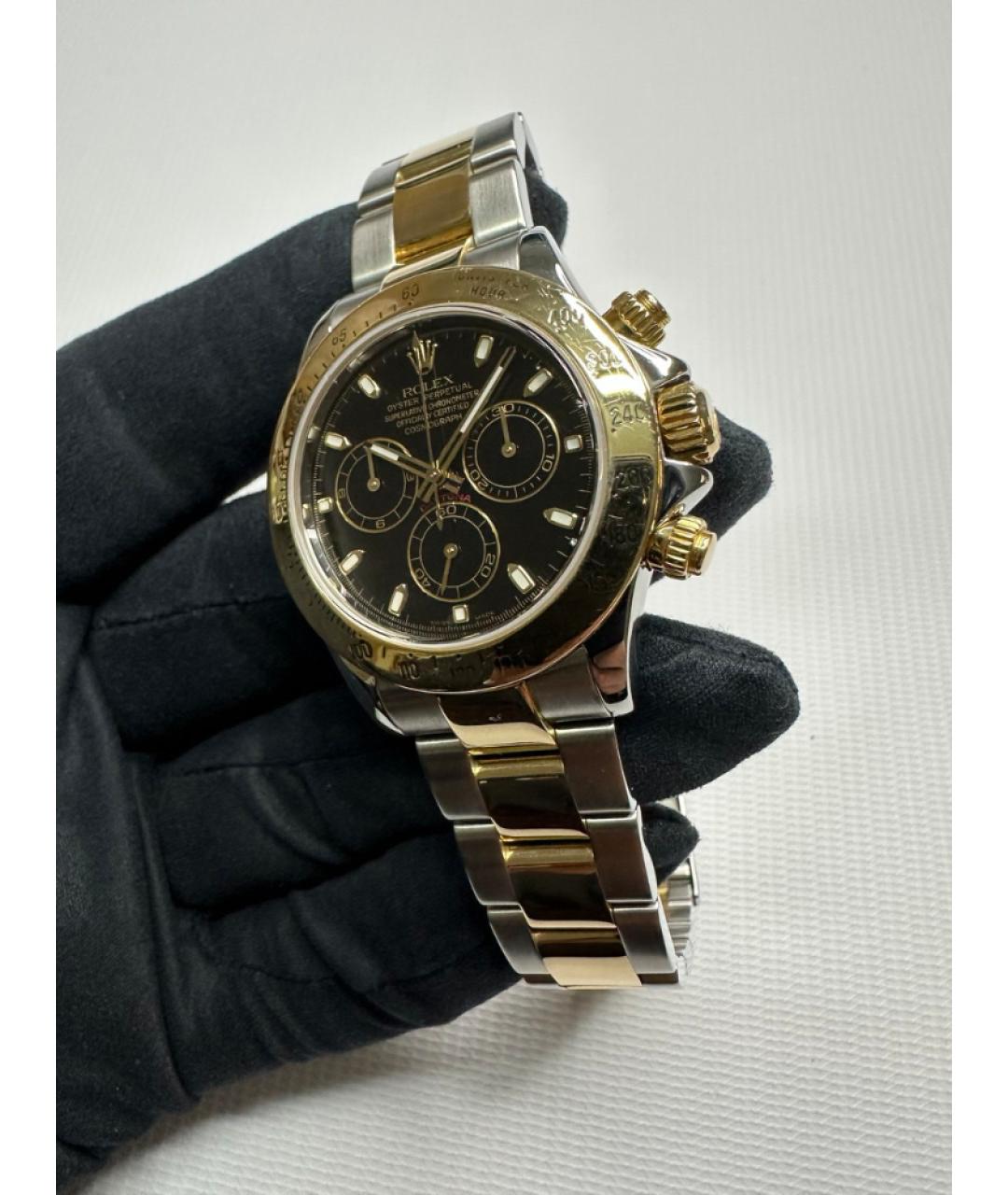 ROLEX Черные часы из желтого золота, фото 3