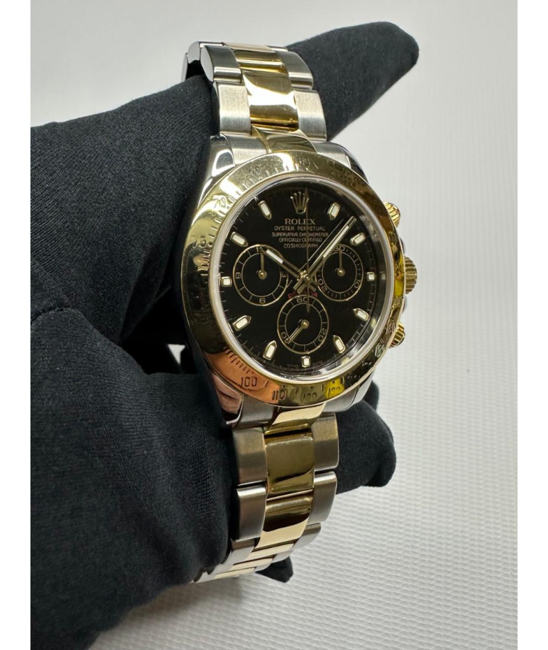 ROLEX Черные часы из желтого золота, фото 4