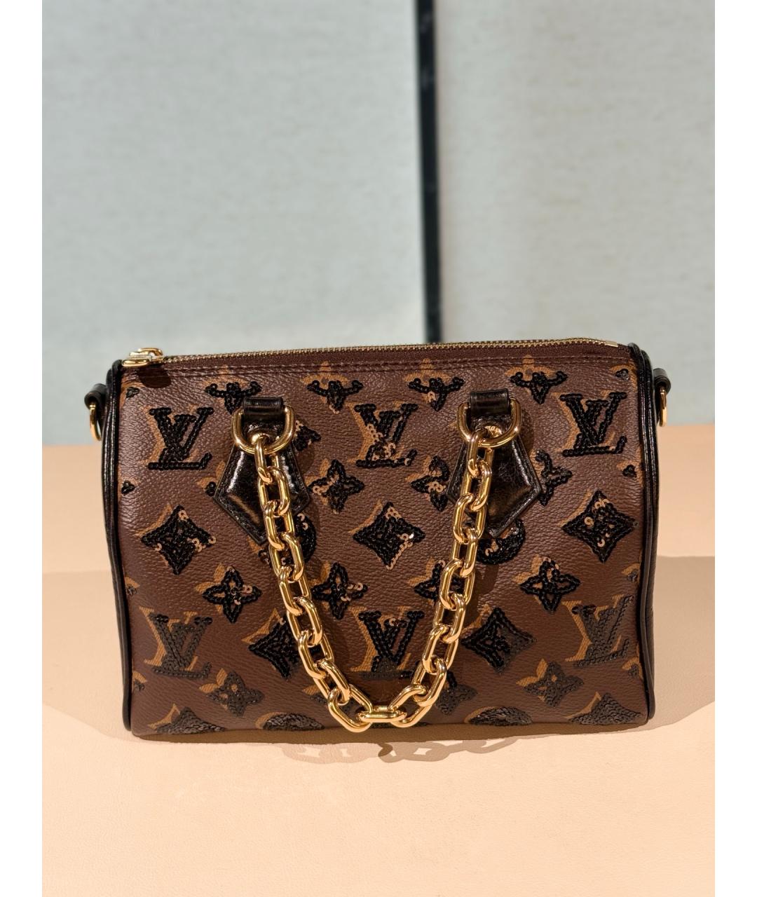 LOUIS VUITTON Коричневая кожаная сумка с короткими ручками, фото 8
