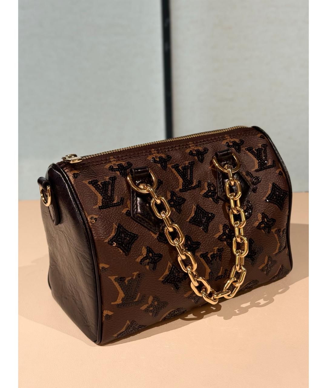 LOUIS VUITTON Коричневая кожаная сумка с короткими ручками, фото 4
