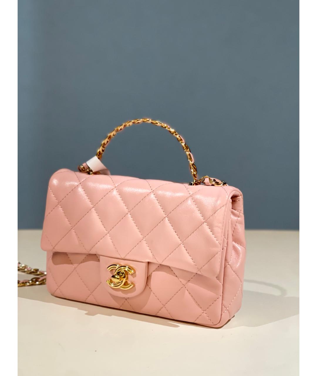 CHANEL Розовая кожаная сумка с короткими ручками, фото 9