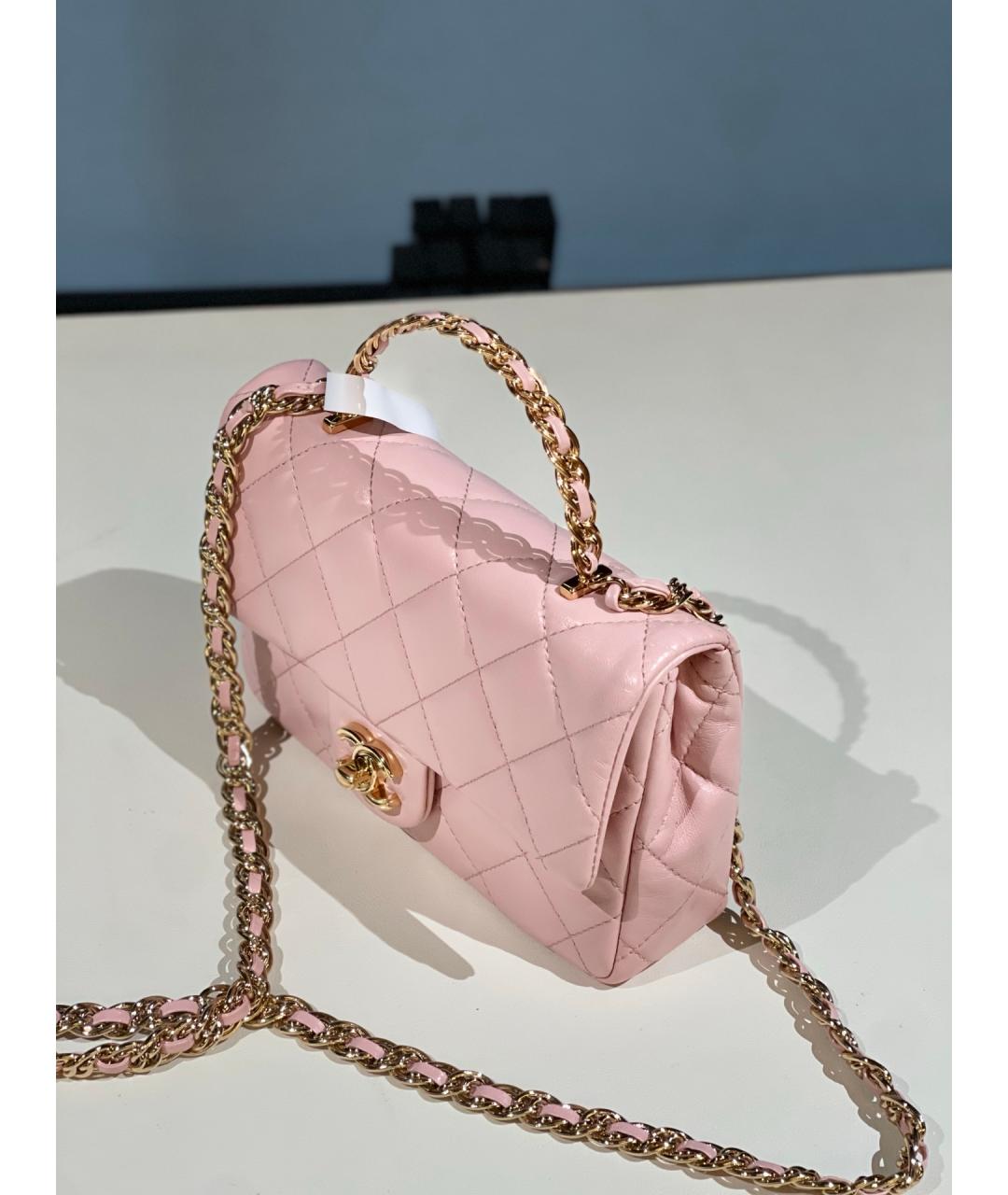 CHANEL Розовая кожаная сумка с короткими ручками, фото 4
