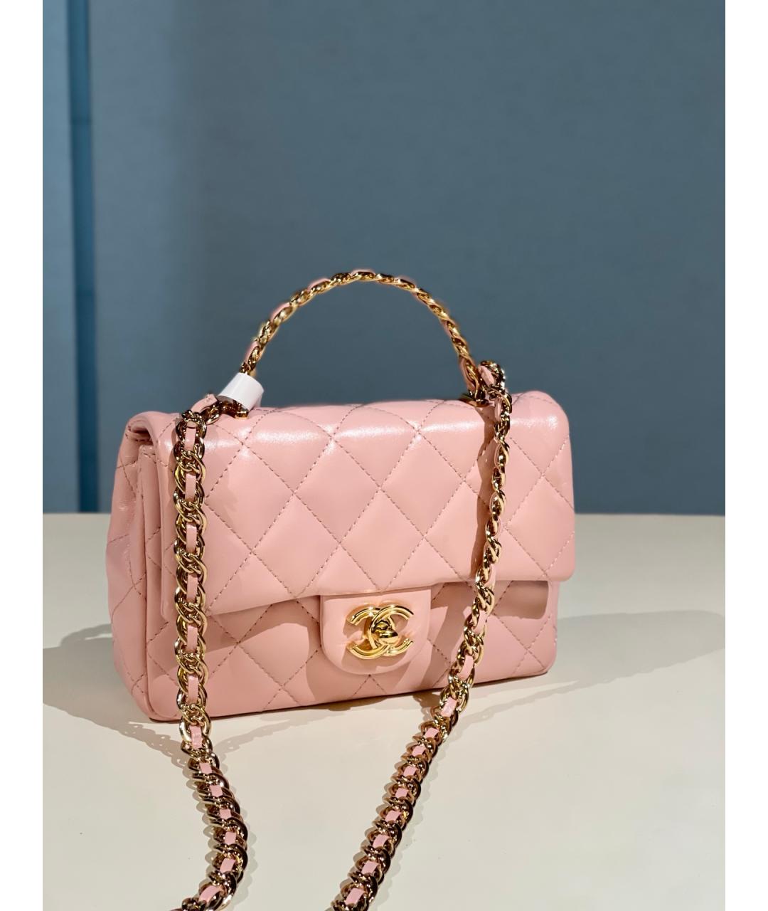 CHANEL Розовая кожаная сумка с короткими ручками, фото 10