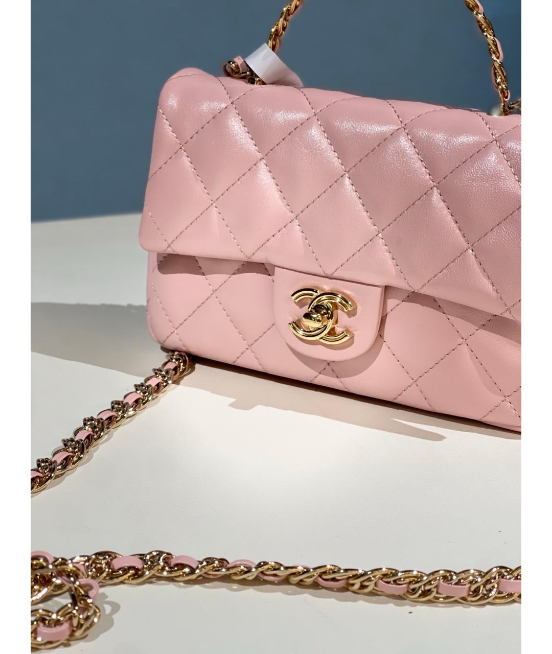 CHANEL Розовая кожаная сумка с короткими ручками, фото 7