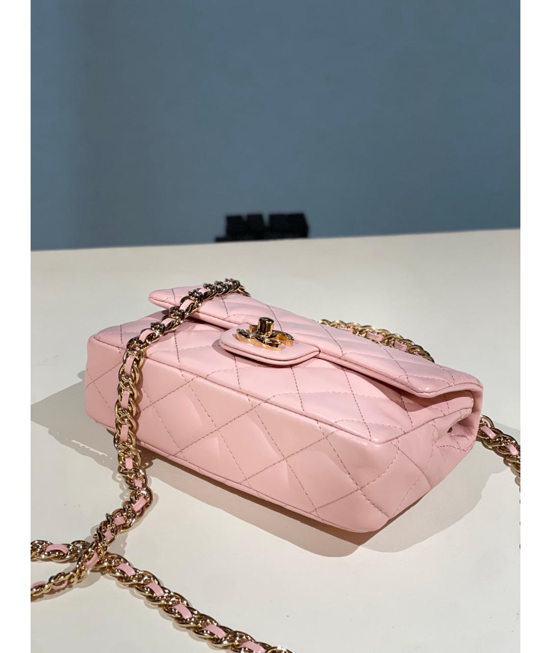 CHANEL Розовая кожаная сумка с короткими ручками, фото 5