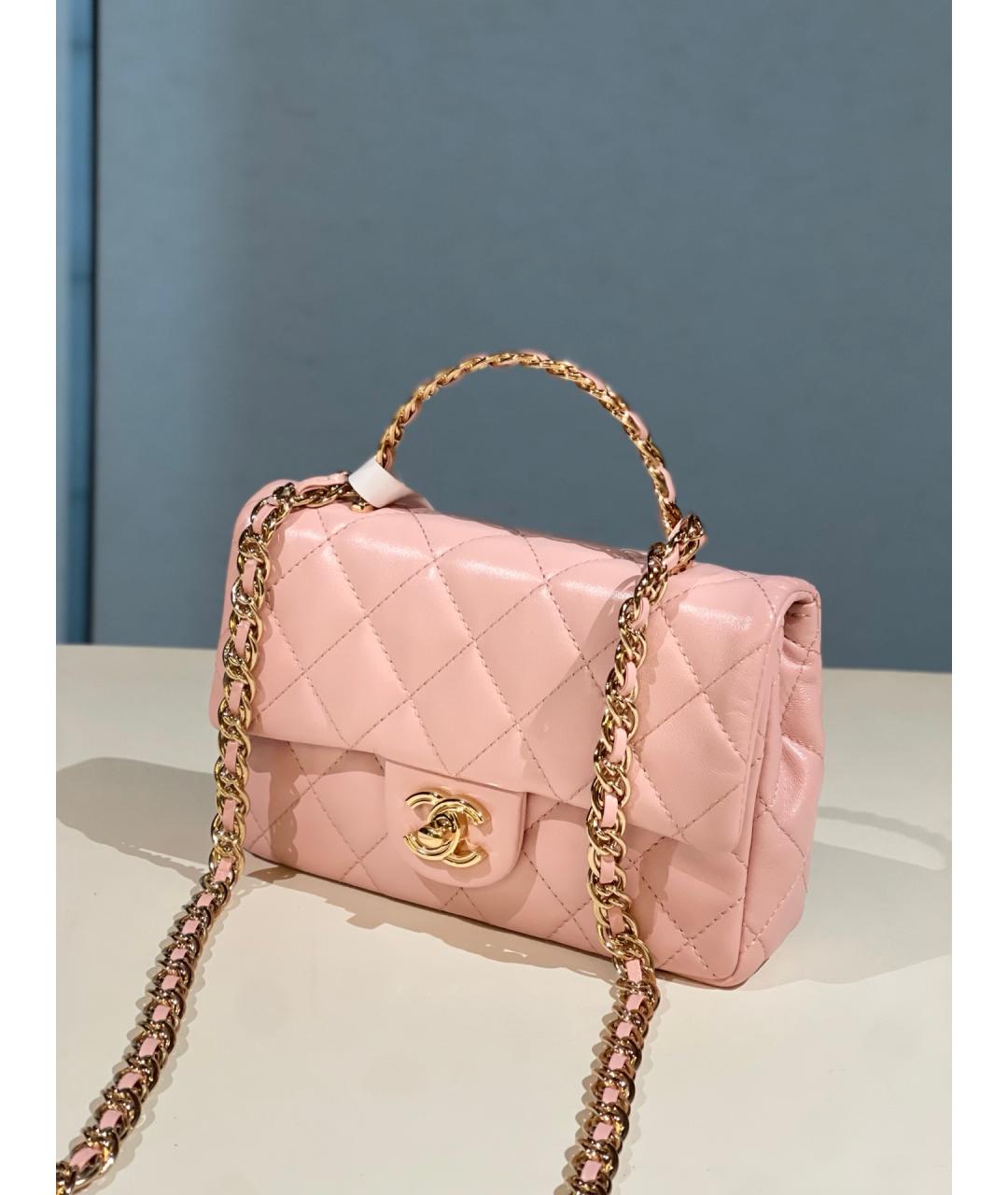 CHANEL Розовая кожаная сумка с короткими ручками, фото 2