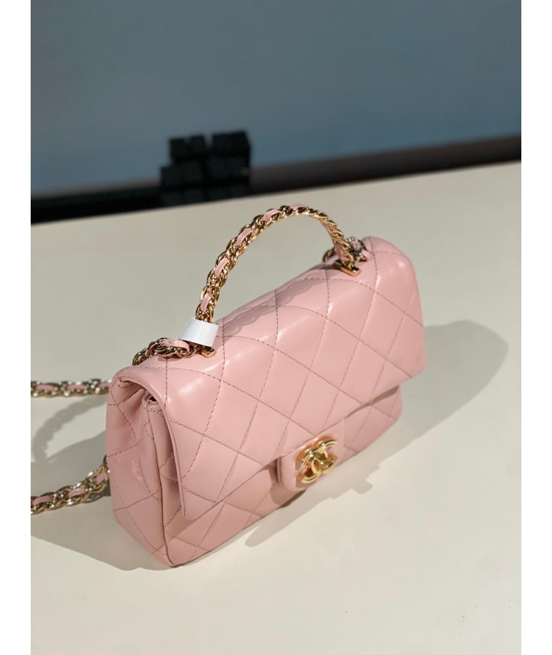 CHANEL Розовая кожаная сумка с короткими ручками, фото 8