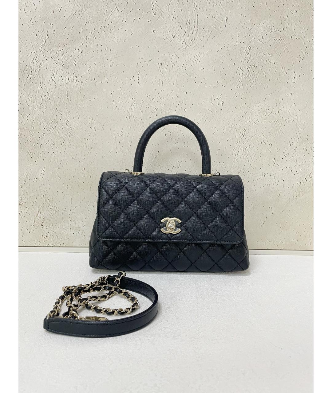 CHANEL Черная кожаная сумка с короткими ручками, фото 7