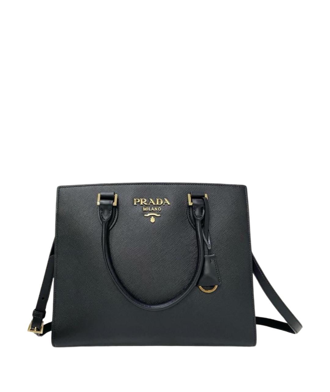 PRADA Черная кожаная сумка с короткими ручками, фото 1