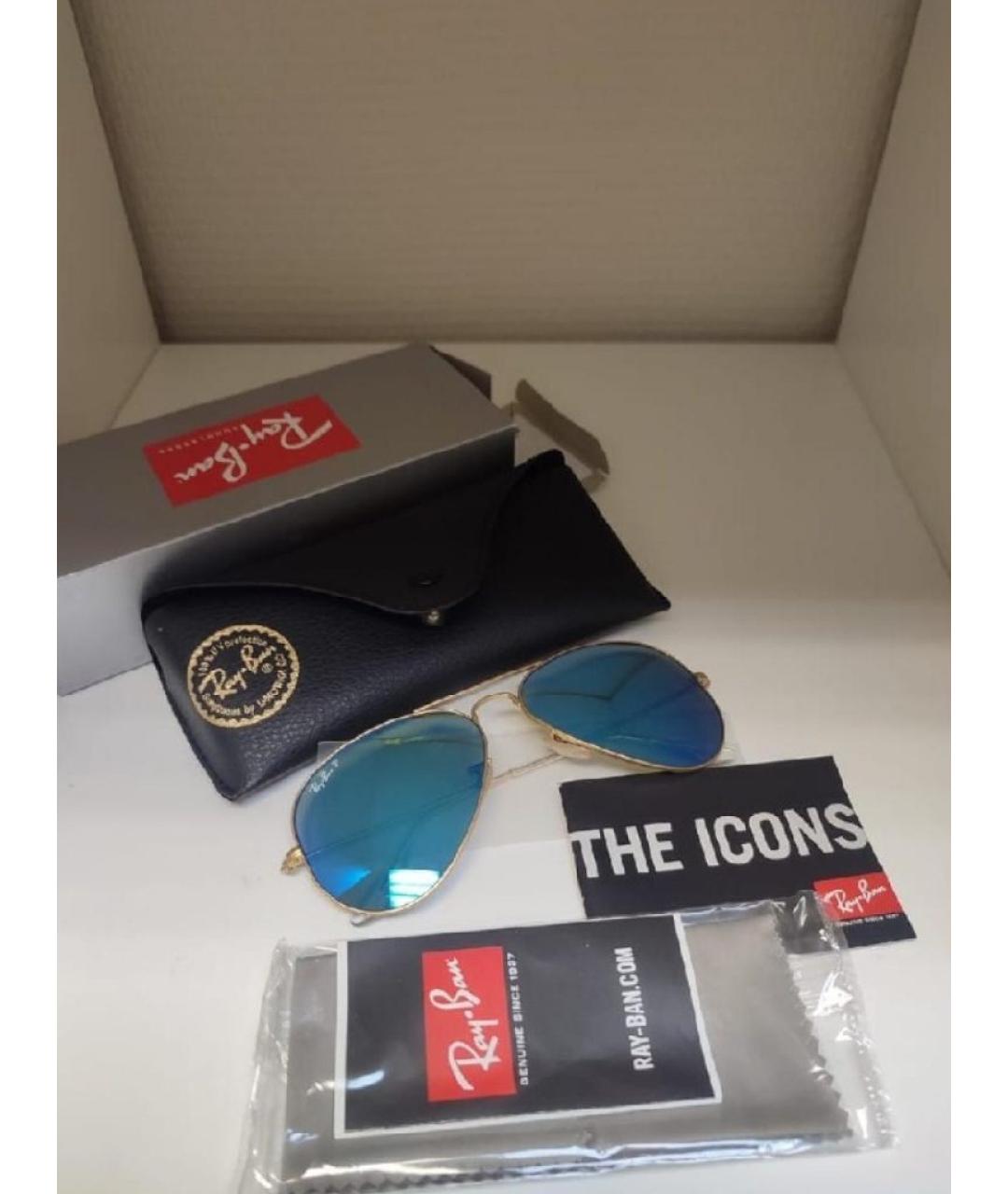 RAY BAN Золотые металлические солнцезащитные очки, фото 4