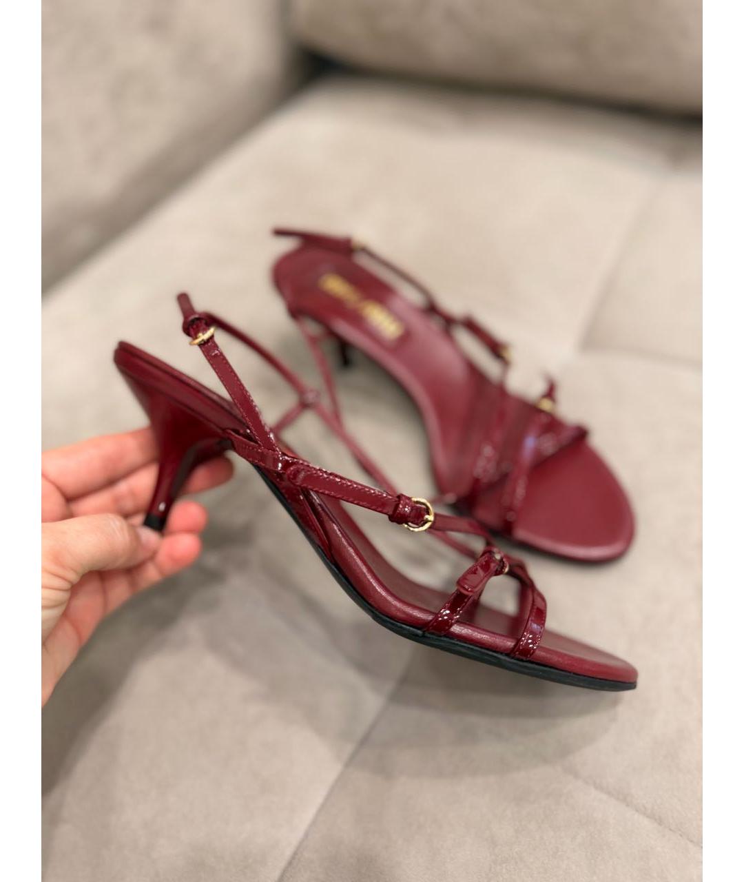MIU MIU Бордовые кожаные босоножки, фото 8