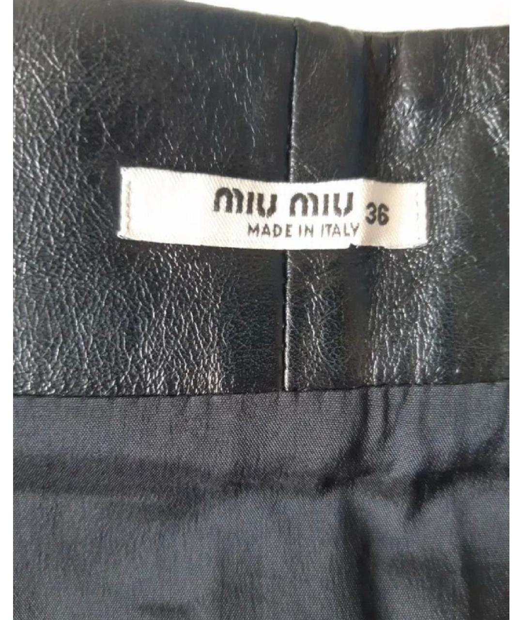 MIU MIU Черная кожаная юбка мини, фото 3